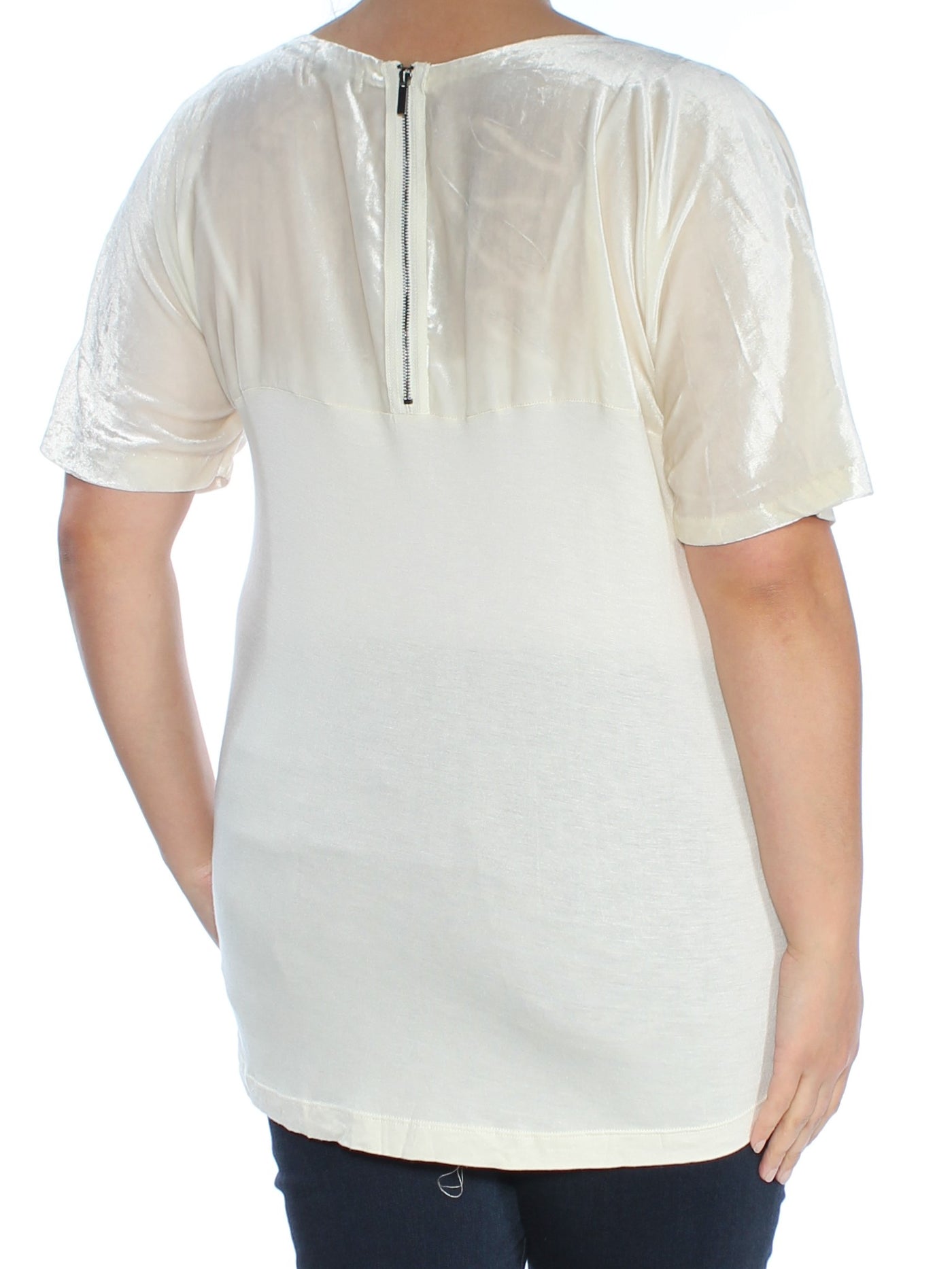 LUCKY BRAND Womens Velvet Short Sleeve Jewel Neck Top