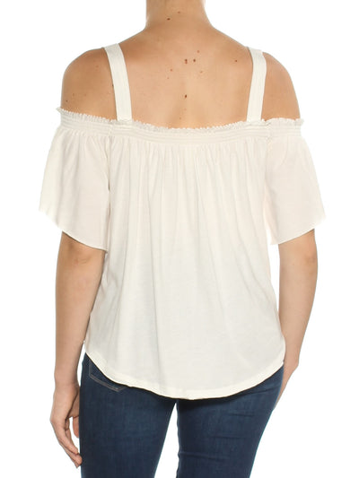 FREE PEOPLE Womens White Cold Shoulder Short Sleeve Square Neck Top