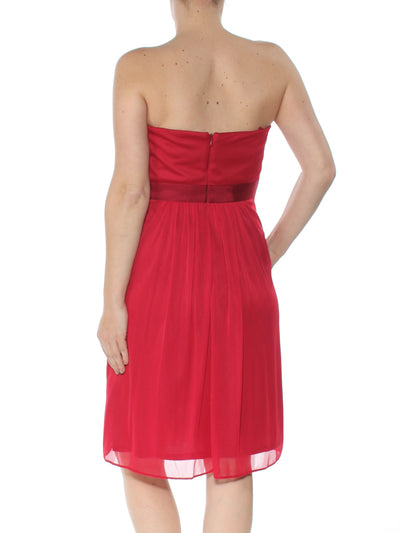 ADRIANNA PAPELL Womens Red Embellished Strapless Knee Length Formal Empire Waist Dress