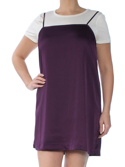 KENSIE Womens Purple Short Sleeve Jewel Neck Mini Layered Dress