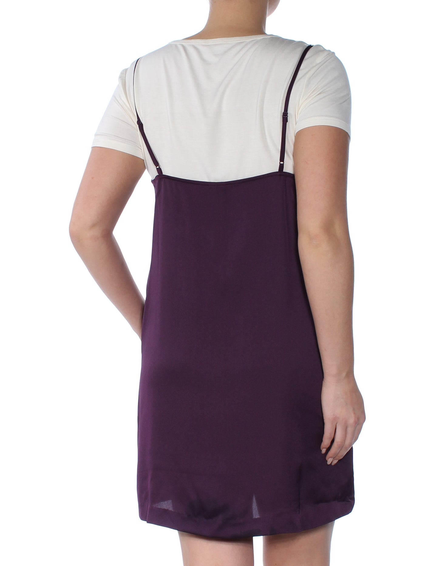 KENSIE Womens Purple Short Sleeve Jewel Neck Mini Layered Dress