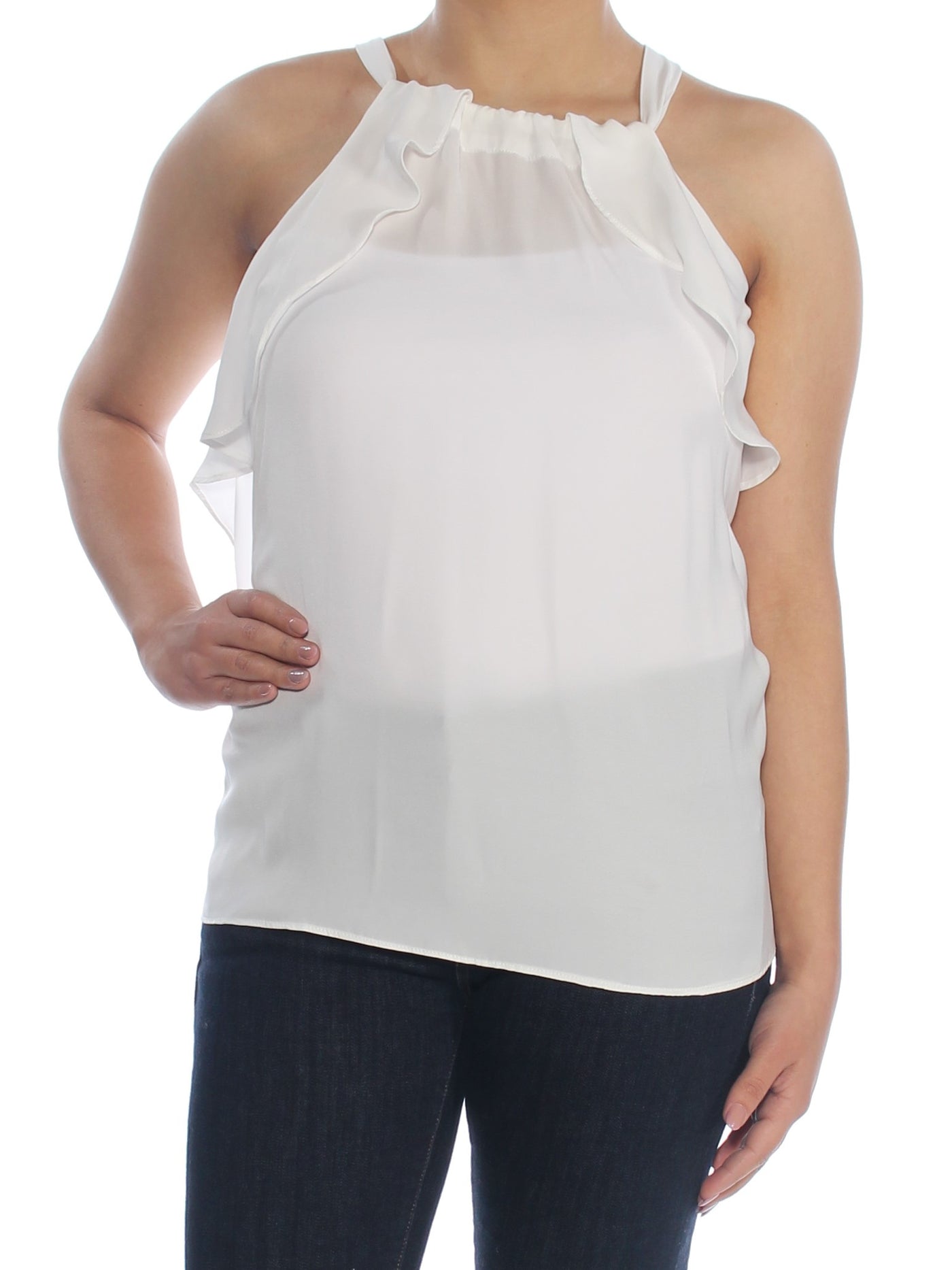 Max Studio Womens White Ruffled Sleeveless Halter Top