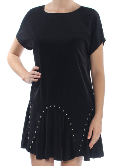 BAR III Womens Short Sleeve Jewel Neck Above The Knee Fit + Flare Dress