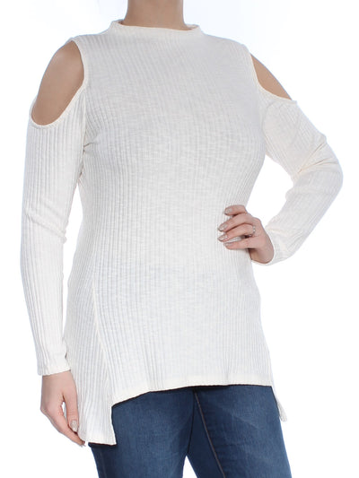 KENSIE Womens Ivory Cold Shoulder Ribbed Long Sleeve Turtle Neck Sweater