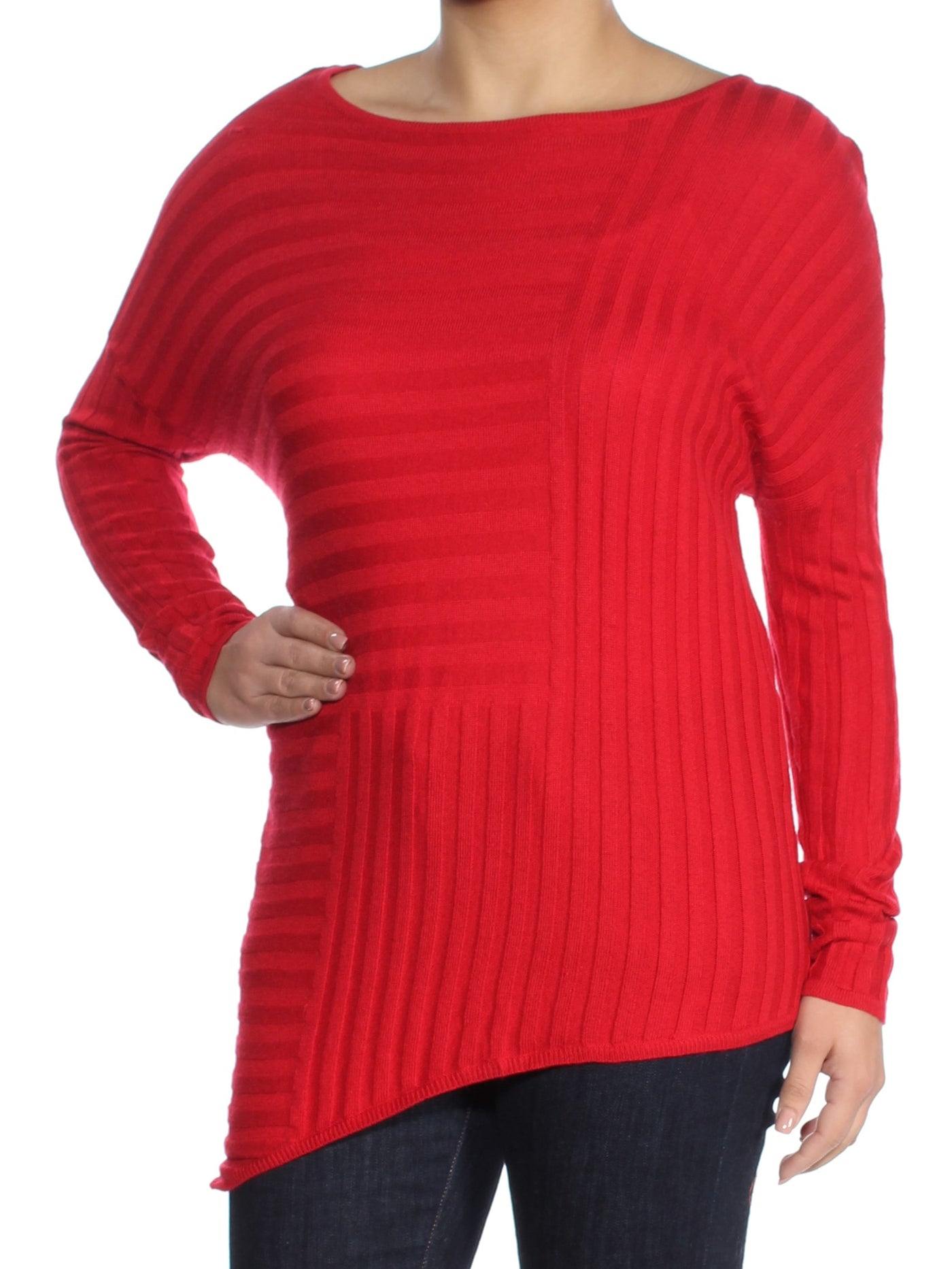 INC Womens Red Long Sleeve Jewel Neck Hi-Lo Top