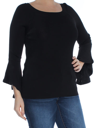 INC Womens Black Bell Sleeve Scoop Neck Top