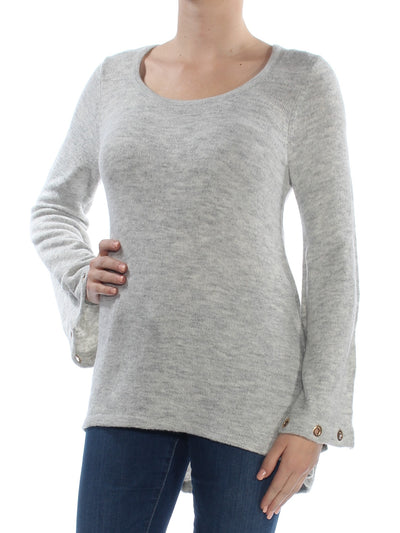 KENSIE Womens Embellished Grommet Sleeves Bell Sleeve Scoop Neck Sweater