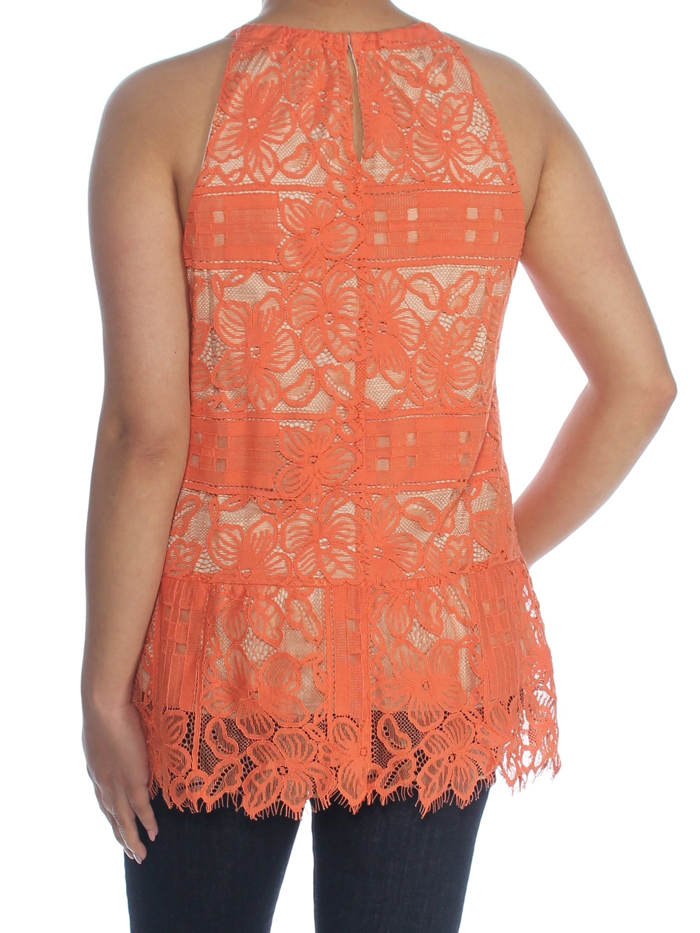 ALFANI Womens Coral Lace Floral Sleeveless Halter Tank Top