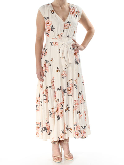 FREE PEOPLE Womens Ivory Floral V Neck Full Length Dress