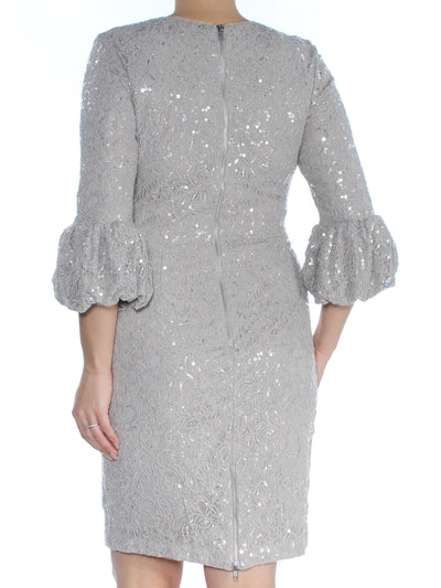 BETSY & ADAM Womens Beige Sequined Bell Sleeve Jewel Neck Above The Knee Party Sheath Dress