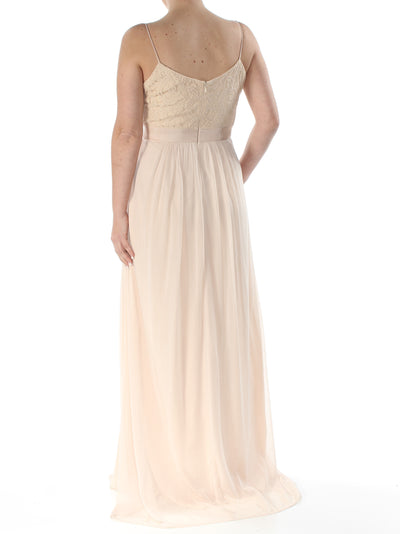 ADRIANNA PAPELL Womens Beige Embellished Ruched Sleeveless Strapless Above The Knee Evening Fit + Flare Dress