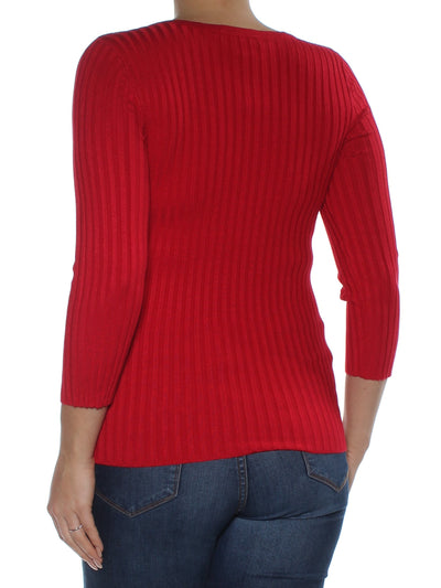 INC Womens Red Zippered 3/4 Sleeve Jewel Neck Sweater