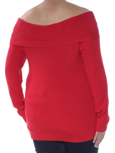 INC Womens Red Long Sleeve Off Shoulder Sweater