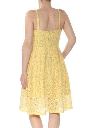 GUESS Womens Yellow Lace V Neck Knee Length Fit + Flare Dress