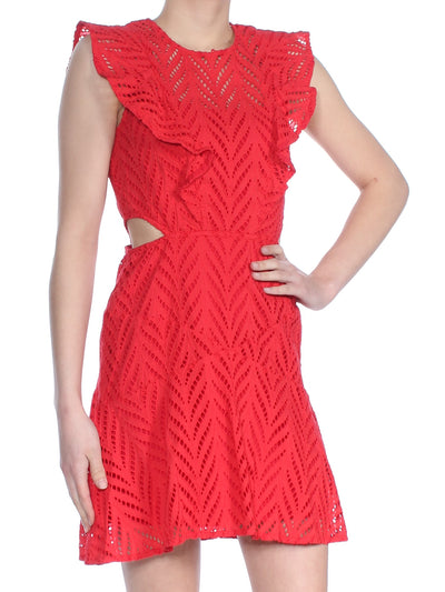 BARDOT Womens Red Cut Out Ruffled Mini Party Fit + Flare Dress