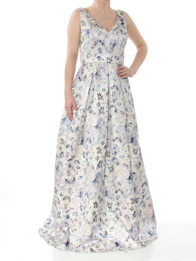 JS COLLECTIONS Womens Ivory Floral V Neck Full-Length Formal Dress