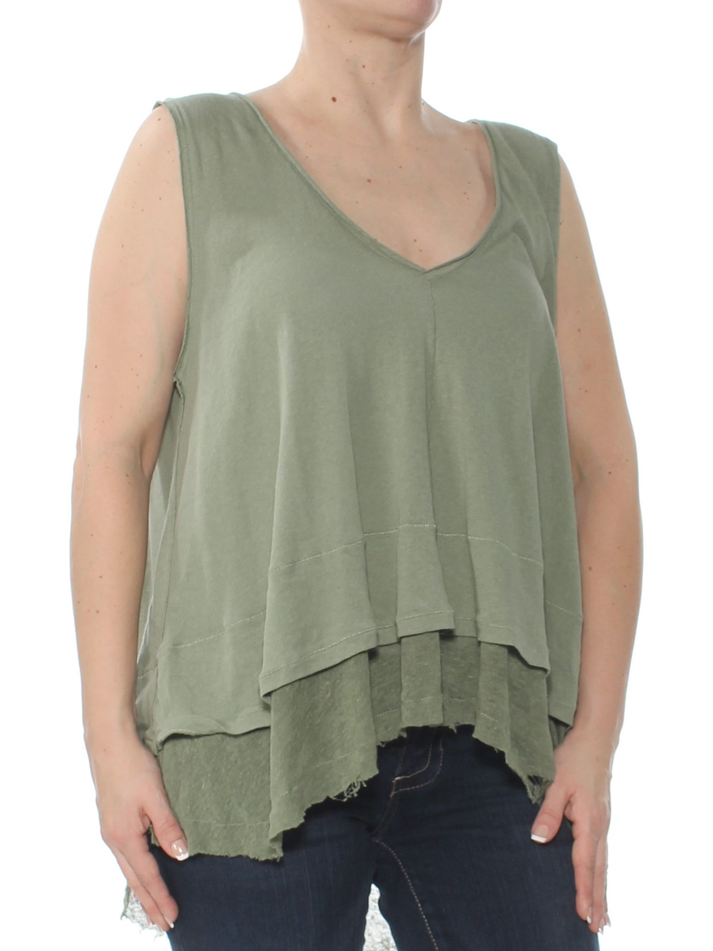 WE THE FREE Womens Green Peachy Tank Sleeveless V Neck Top