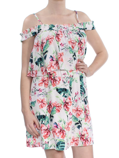 SANCTUARY Womens Pink Cold Shoulder  Popover Floral Sleeveless Square Neck Above The Knee Paneled Dress