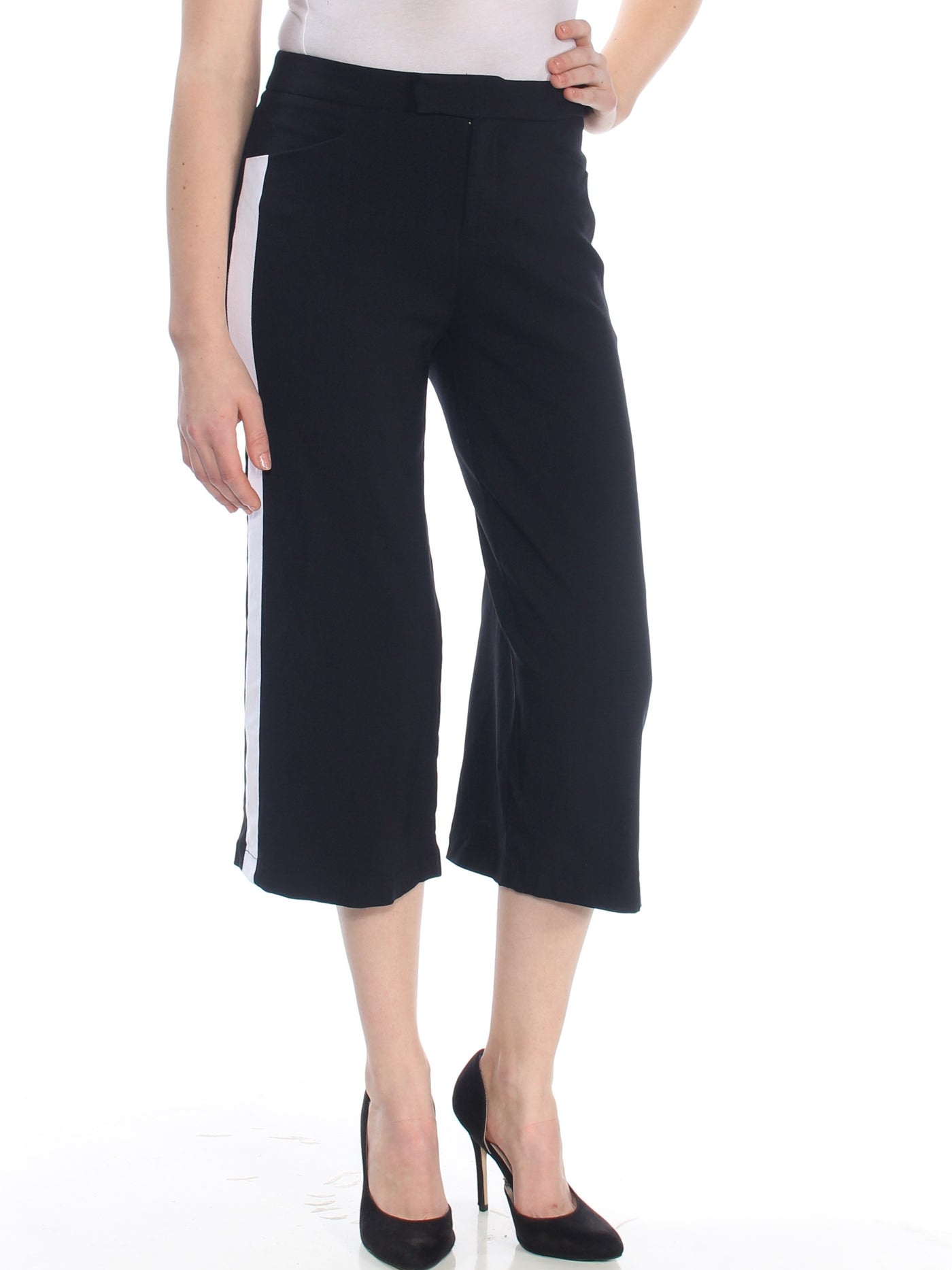 BAR III Womens Black Racer Stripe Cropped Pants