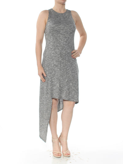 BAR III Womens Gray Asymmetrical Knit Sleeveless Crew Neck Knee Length Dress