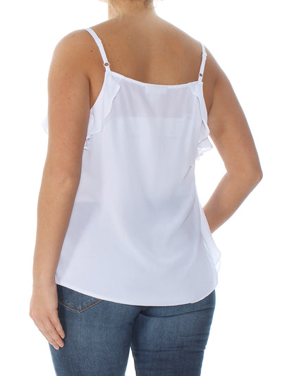 BAR III Womens White Ruffle Side Spaghetti Strap V Neck Top