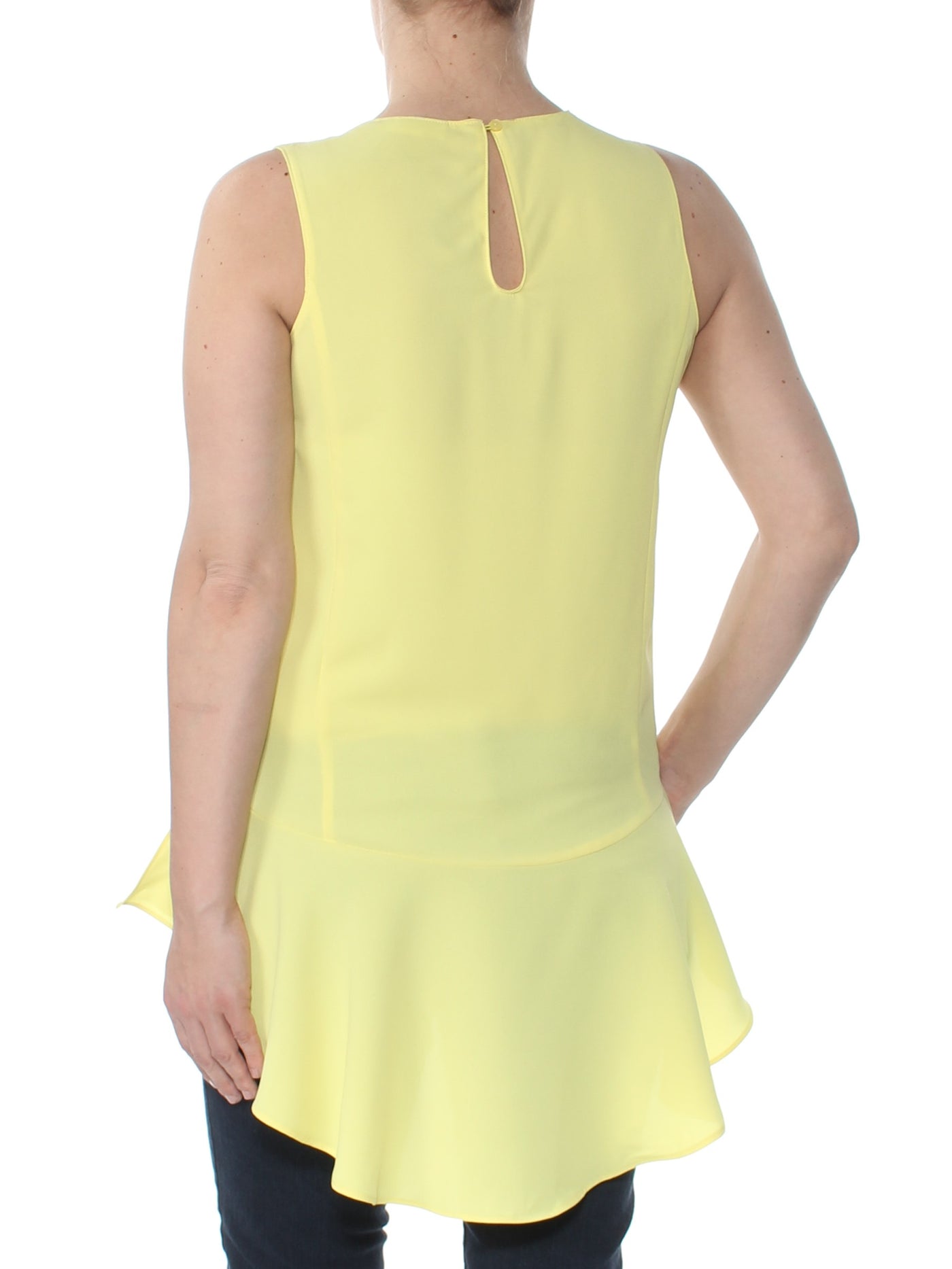BAR III Womens Yellow Peplum Sleeveless Jewel Neck Hi-Lo Top