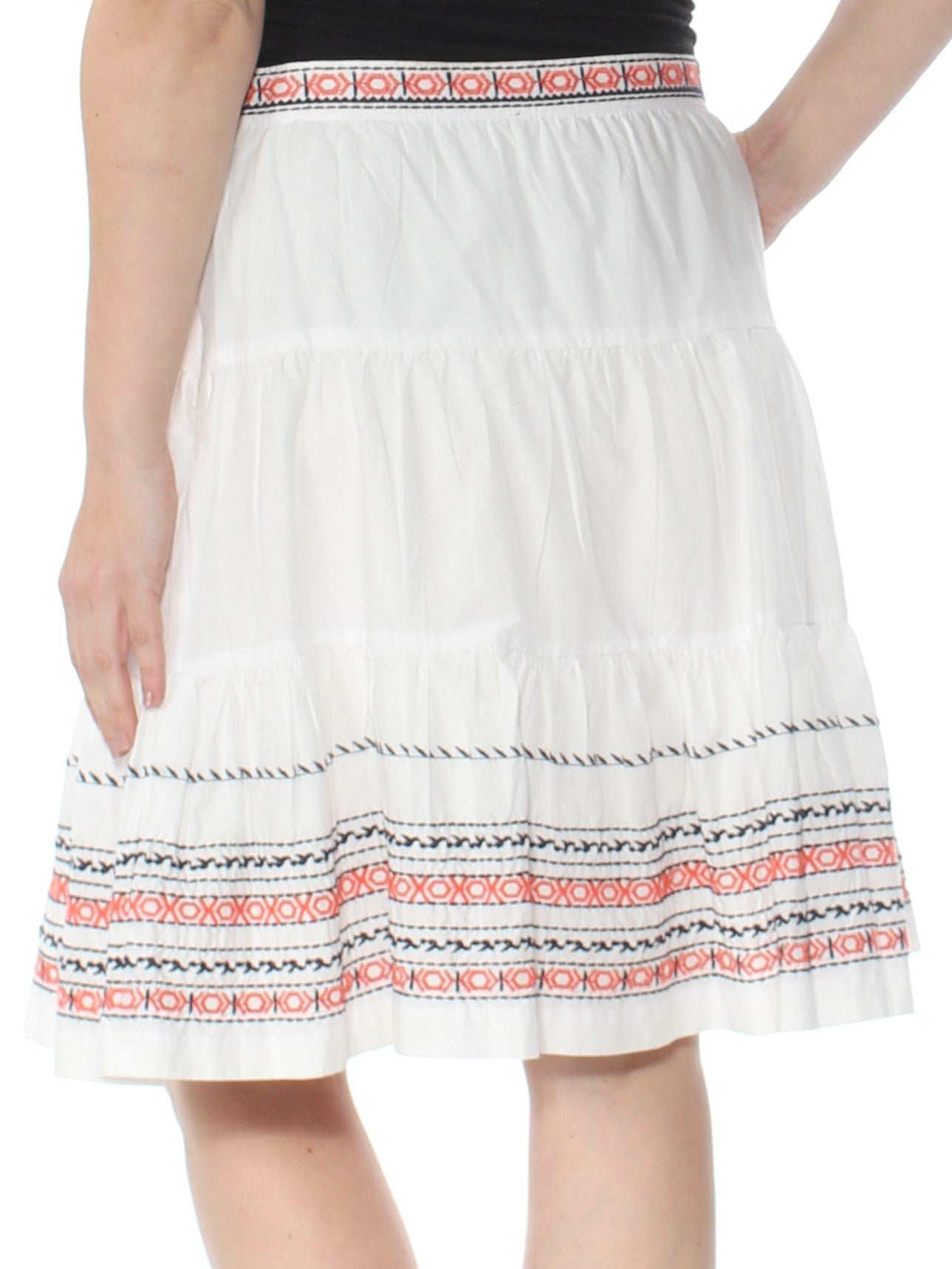 TOMMY HILFIGER Womens White Embroidered Knee Length Skirt