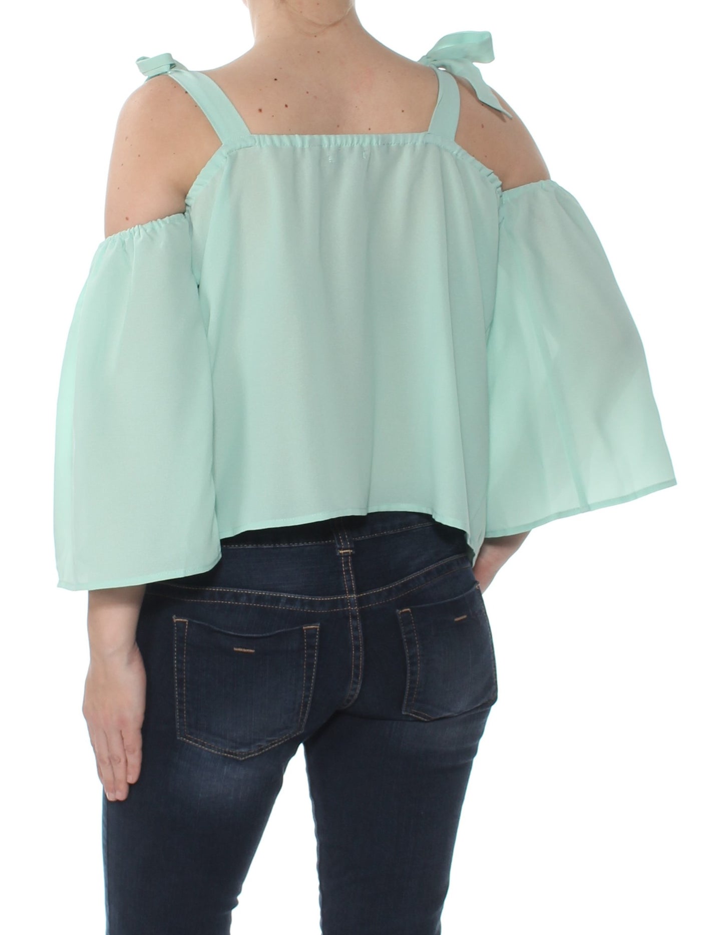 BUFFALO Womens Teal Cold Shoulder Bell Sleeve Square Neck Top