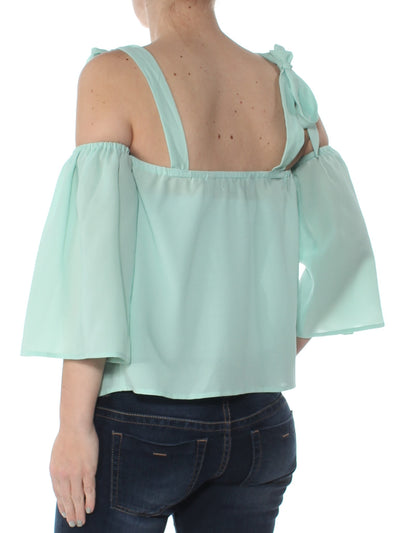BUFFALO Womens Green Cold Shoulder 3/4 Sleeve Square Neck Top