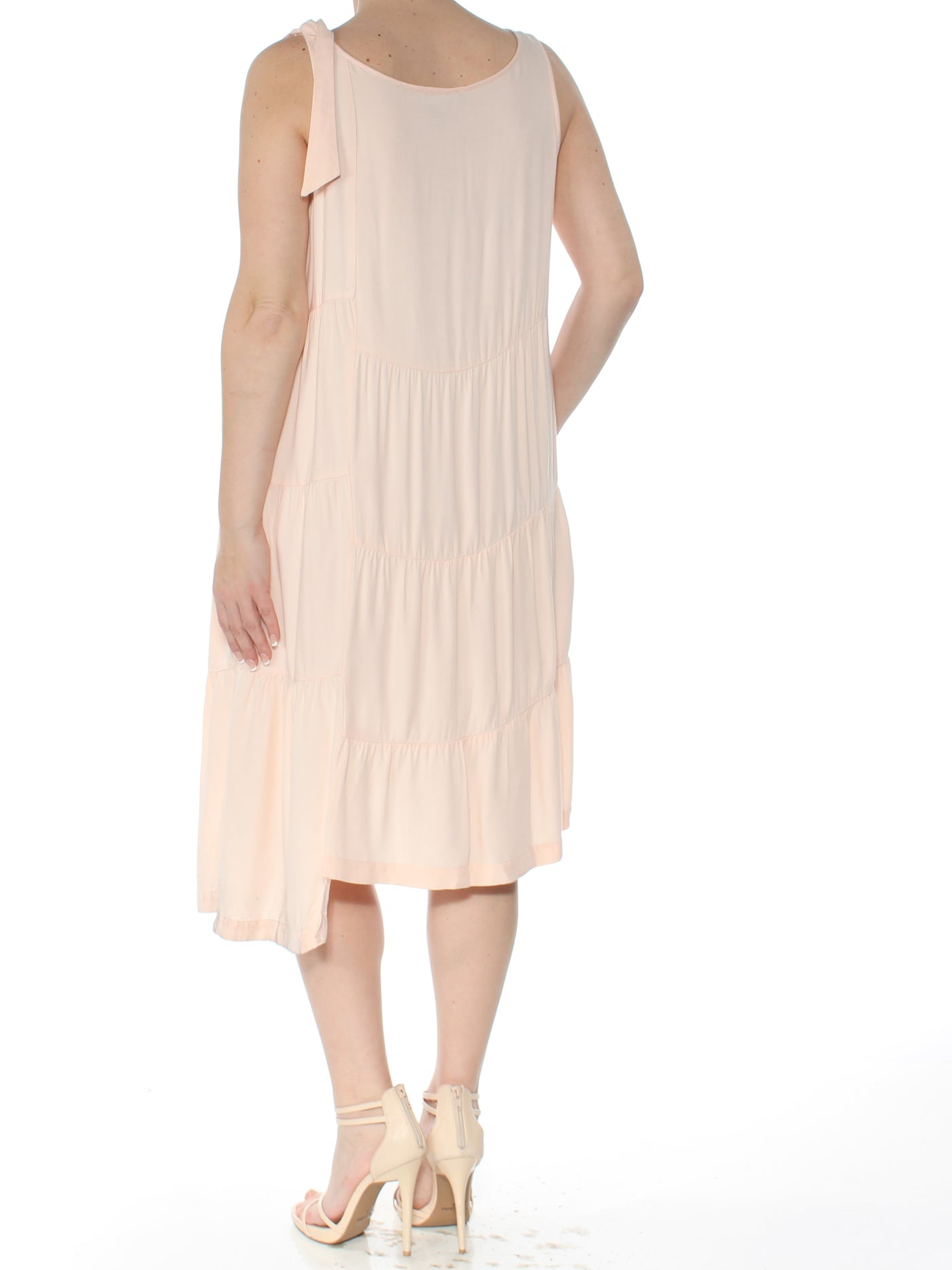 DKNY Womens Pink Asymmetrical Sleeveless Scoop Neck Knee Length Shift Dress