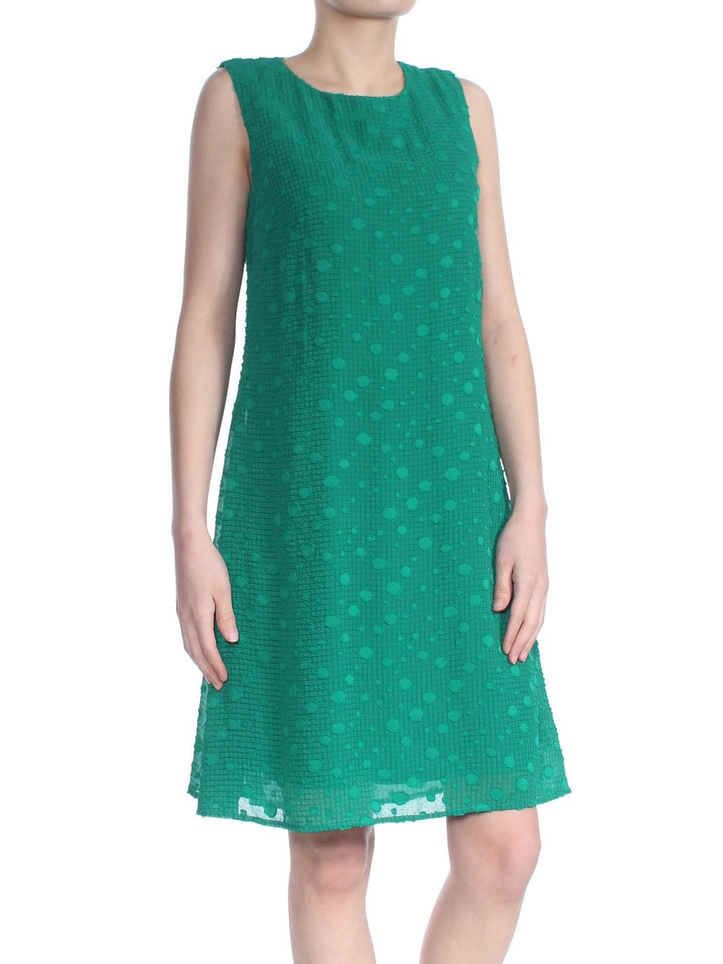 DKNY Womens Green Lace Textured Polka Dot Sleeveless Square Neck Above The Knee Cocktail Fit + Flare Dress