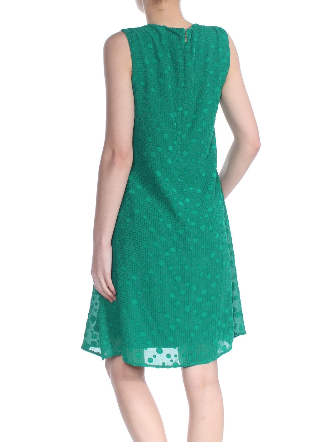 DKNY Womens Green Lace Textured Polka Dot Sleeveless Square Neck Above The Knee Cocktail Fit + Flare Dress