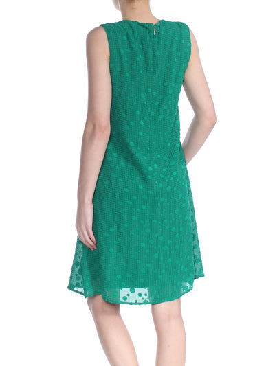 DKNY Womens Green Lace Textured Polka Dot Sleeveless Square Neck Above The Knee Cocktail Fit + Flare Dress