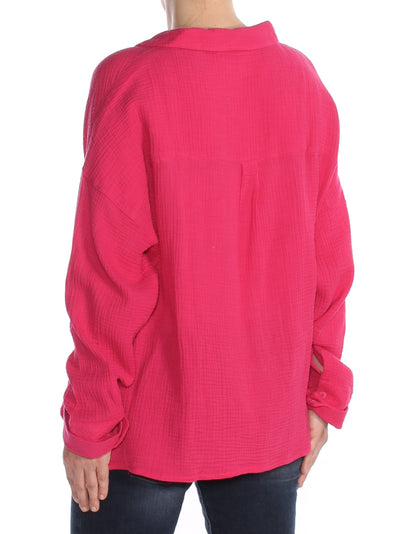 SANCTUARY Womens Pink Boyfriend Shirt Cuffed Collared Wear To Work Top