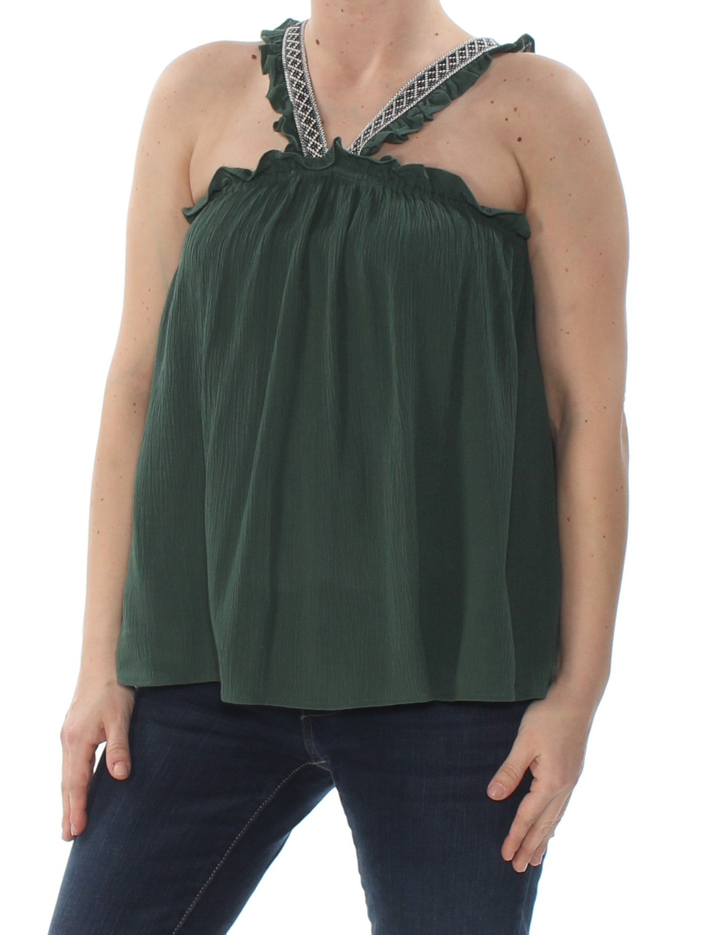 1. STATE Womens Green V Strap Blouse