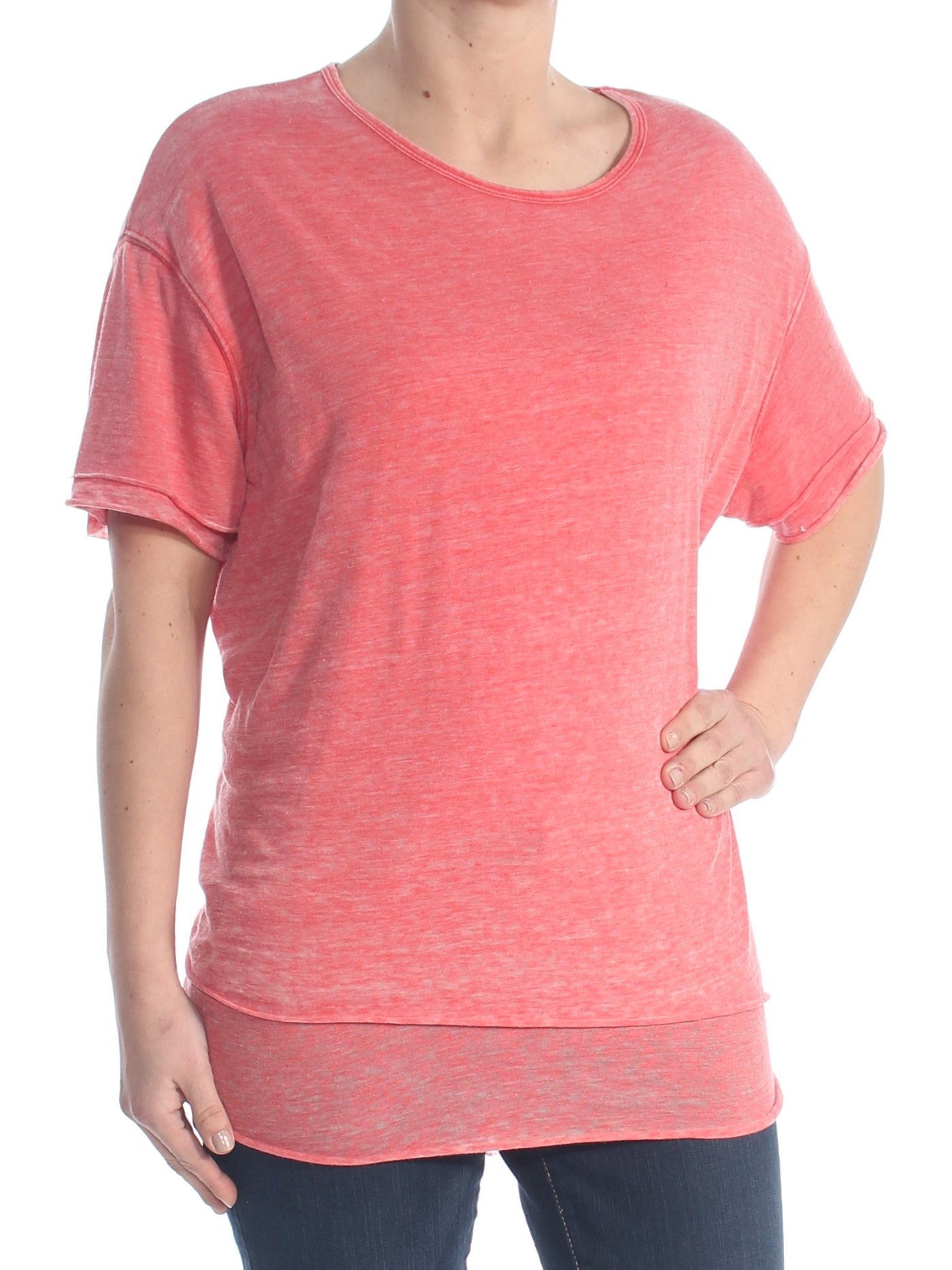 WE THE FREE Womens Red Layered Short Sleeve Jewel Neck T-Shirt