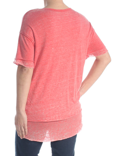 WE THE FREE Womens Red Layered Short Sleeve Jewel Neck T-Shirt