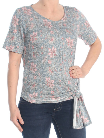 WILLIAM RAST Womens Tie Floral Short Sleeve Jewel Neck Top