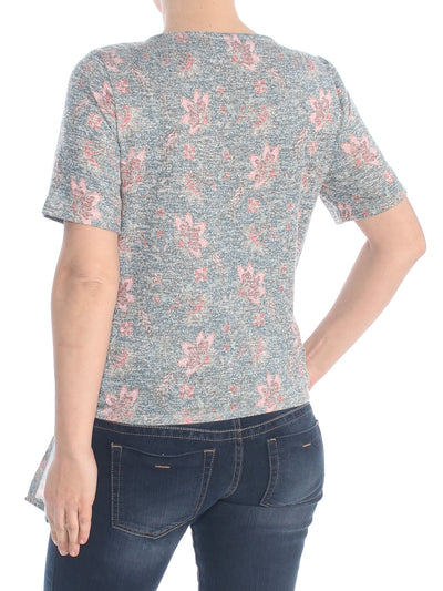 WILLIAM RAST Womens Tie Floral Short Sleeve Jewel Neck Top