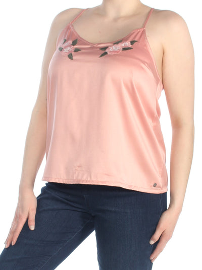 ROXY Womens Pink Embroidered Spaghetti Strap Scoop Neck Top