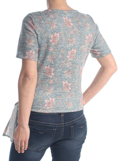 WILLIAM RAST Womens Tie Floral Short Sleeve Jewel Neck Top