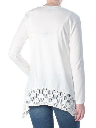 STYLE & COMPANY Womens Ivory Embroidered Embellished Long Sleeve Scoop Neck Sweater