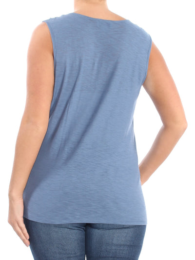 CECE Womens Blue Ruffled Scoop Neck Tank Top