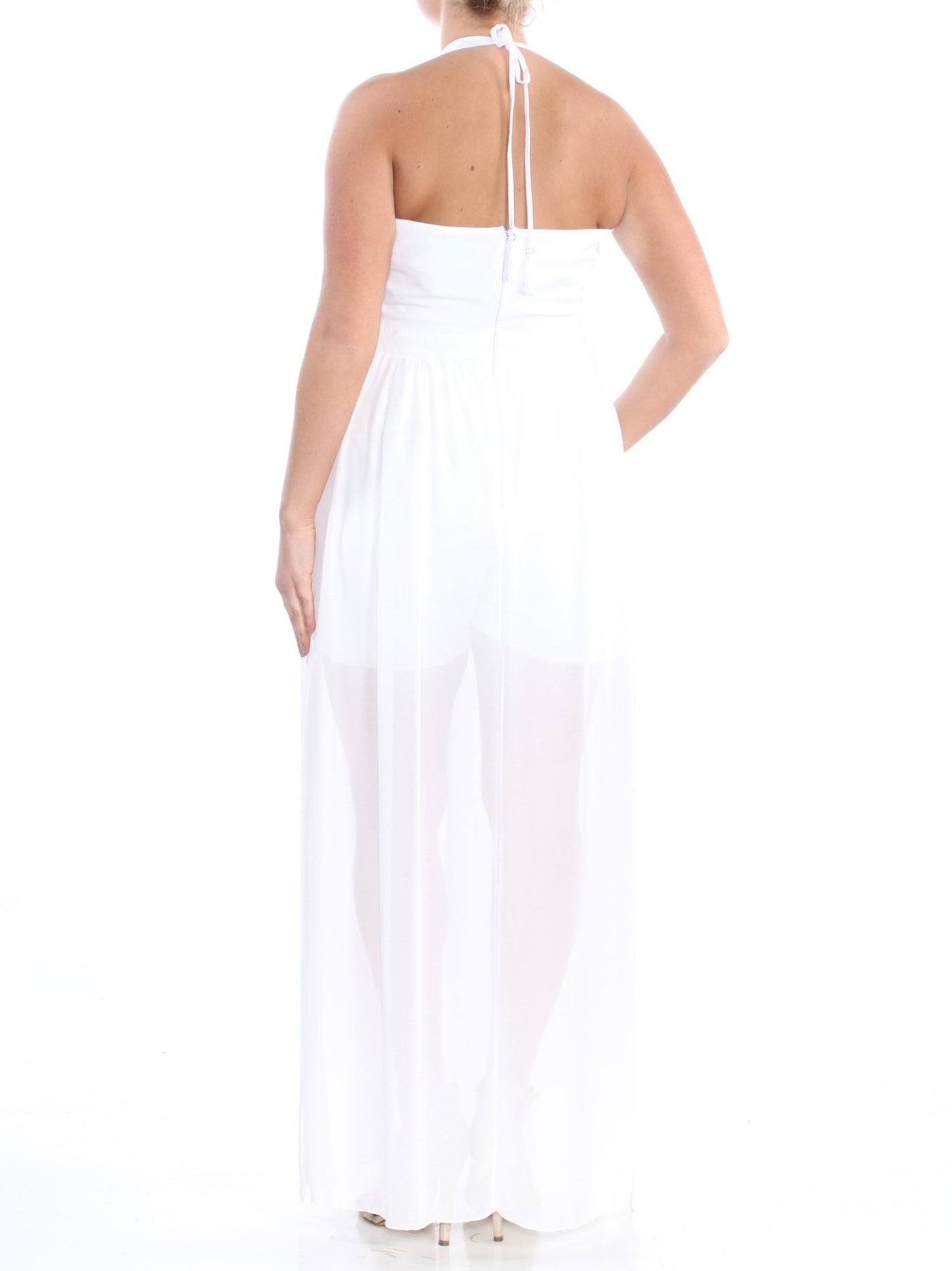 XOXO Womens White With Chiffon Skirt Halter Evening Romper