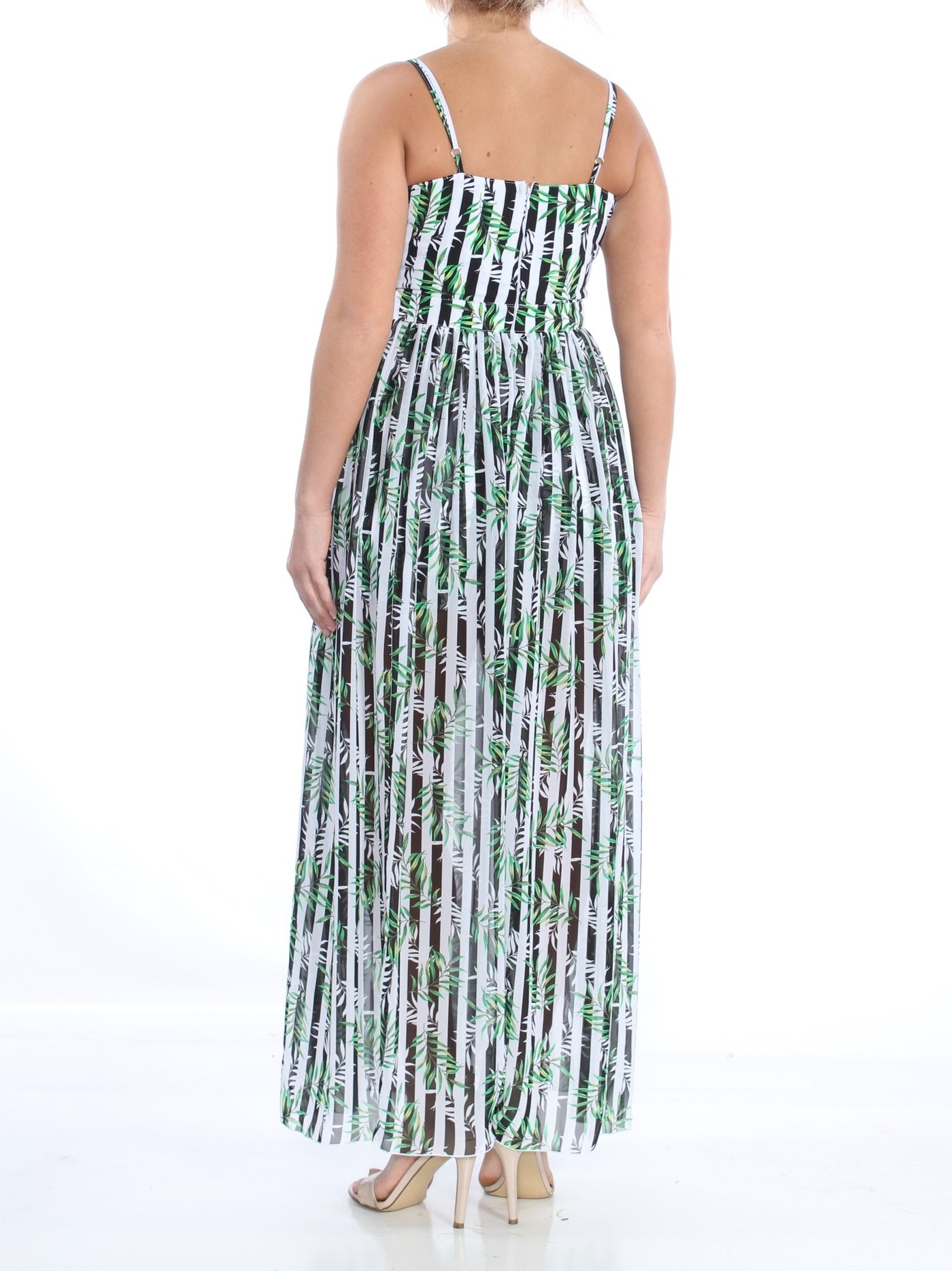 XOXO Womens Green Maxi Printed Spaghetti Strap V Neck Formal Romper