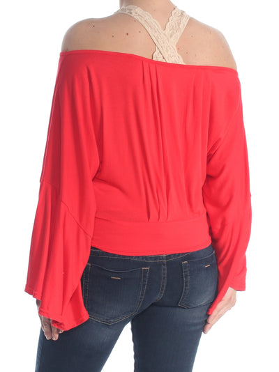 FREE PEOPLE Womens Red Long Sleeve Off Shoulder Blouse