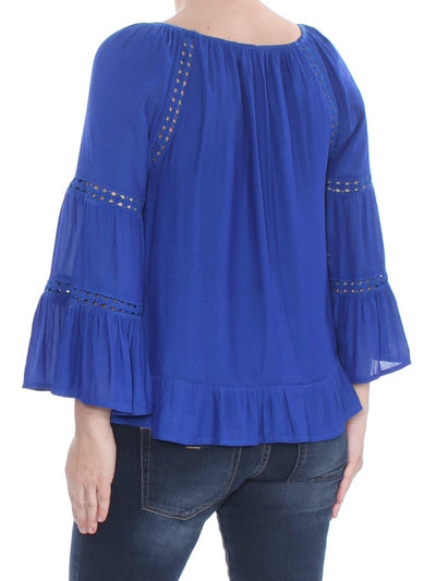 INC Womens Blue Tiered Sleeve Ruffled Peasant Bell Sleeve Scoop Neck Wear To Work Top