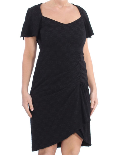 NANETTE LEPORE Womens Black Flutter Sleeve Short Sleeve V Neck Above The Knee Cocktail Shift Dress