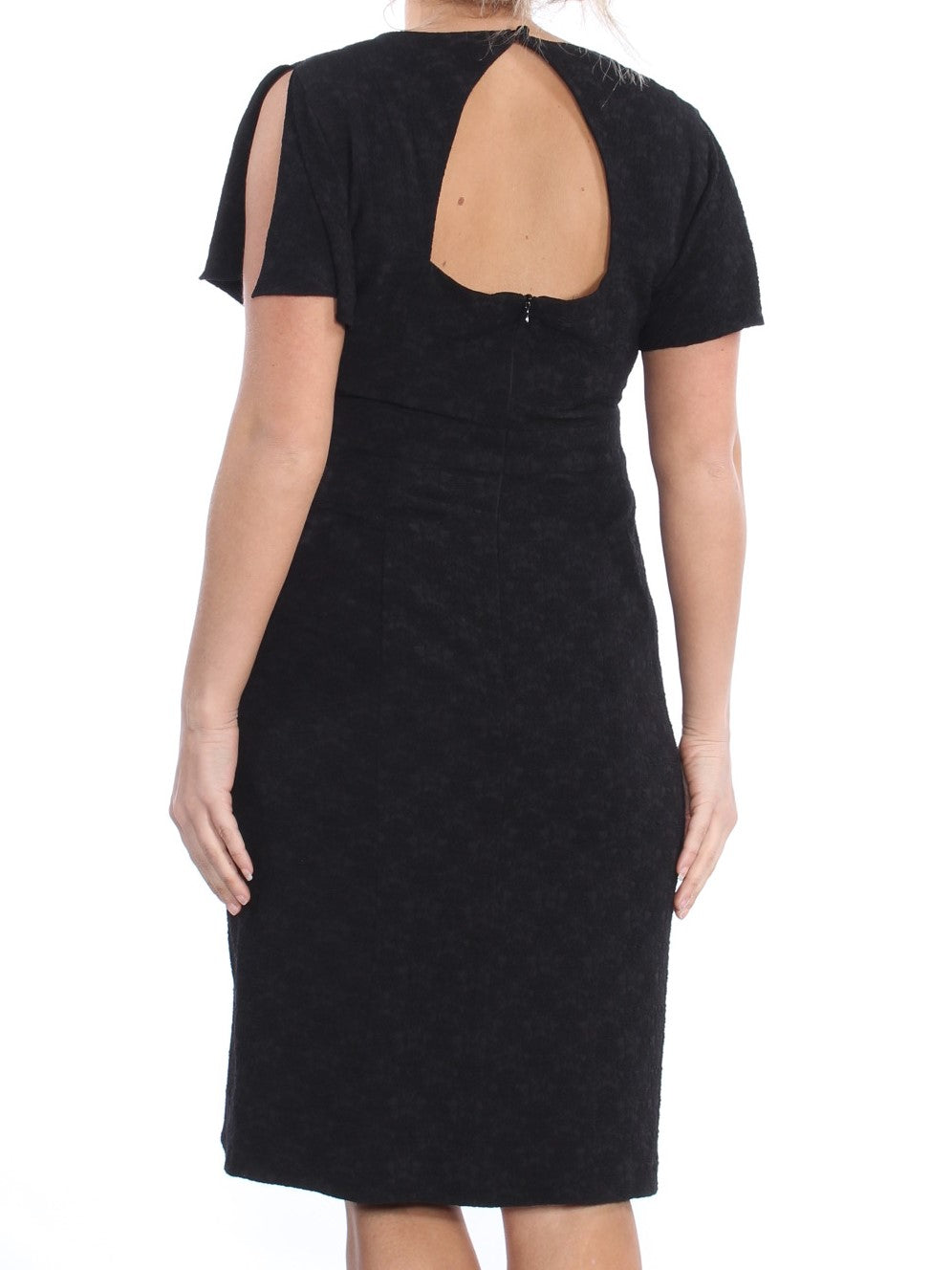 NANETTE LEPORE Womens Black Flutter Sleeve Short Sleeve V Neck Above The Knee Cocktail Shift Dress