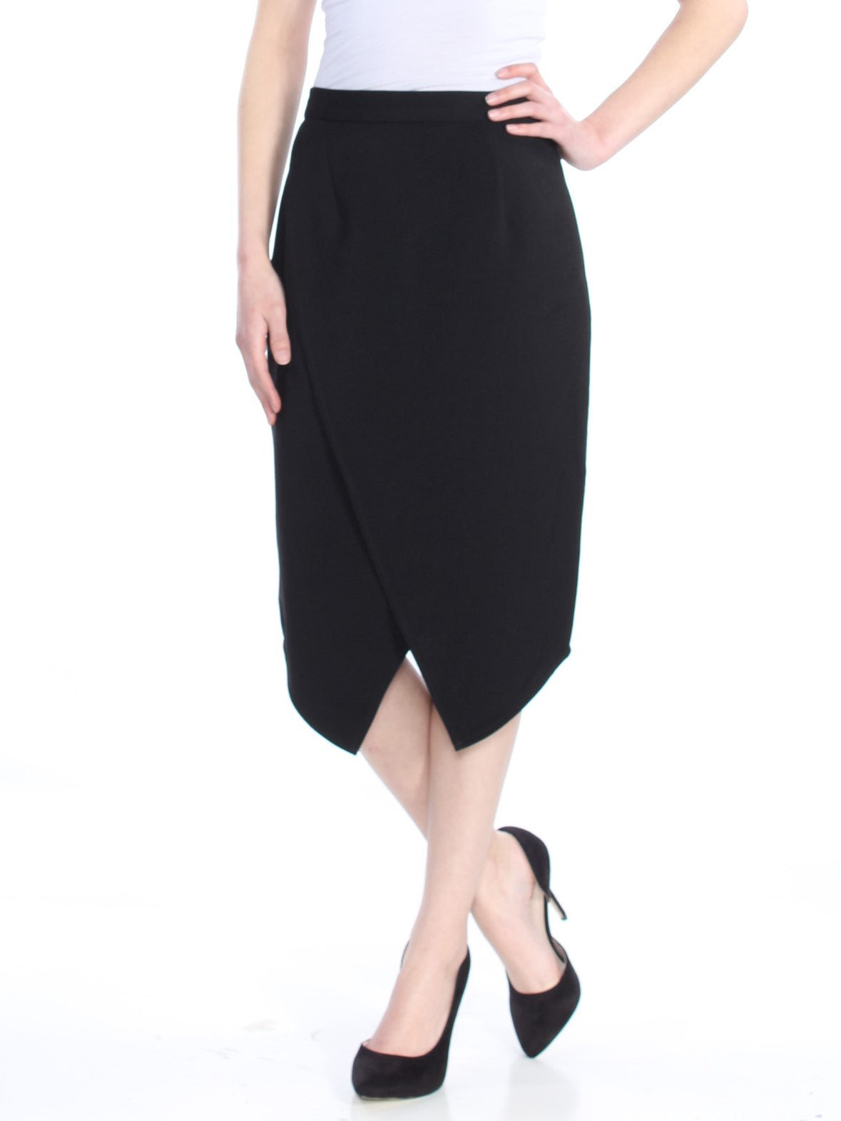 TAHARI Womens Black Faux Wrap Knee Length Wear To Work Pencil Skirt